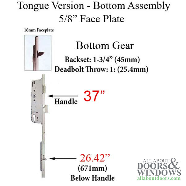 Hoppe Multipoint Lower Extension with Manual Tongue – 45mm Backset, 92mm PZ, 37" Handle Height