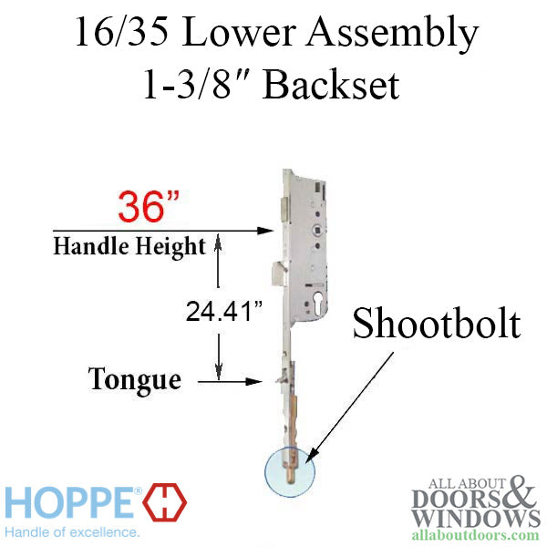 Hoppe Multipoint Lower Extension with Tongue and Shootbolt – 35mm Backset, 92mm PZ, 36" Handle Height, 24.41" Tongue