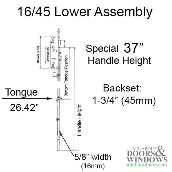 Hoppe Multipoint Lower Extension with Manual Tongue – 45mm Backset, 92mm PZ, 37" Handle Height