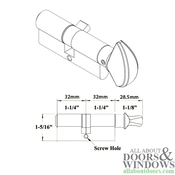 Euro Mortise Cylinder with Thumbturn – 1-3/4" Door, Schlage SC-1 Keyway