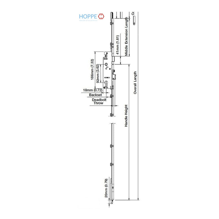 Hoppe Manual Shootbolt Multipoint Lock – 70mm Backset, 16mm Faceplate