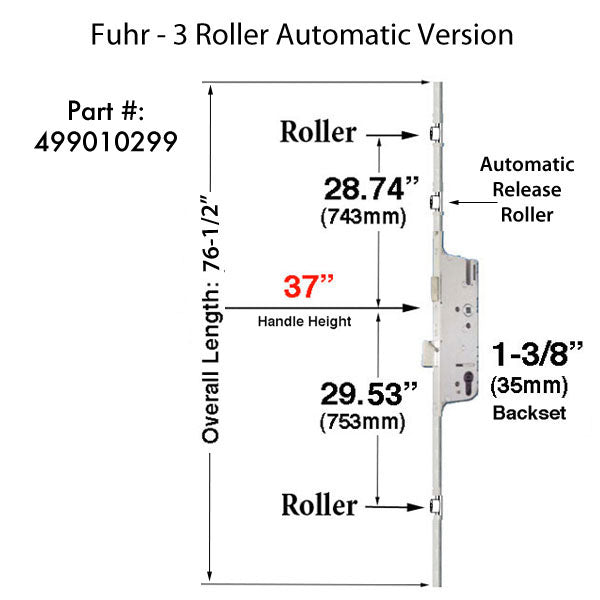 Fuhr 2 Roller Automatic Multipoint Lock – 35mm Backset, 37" Handle Height (Discontinued)