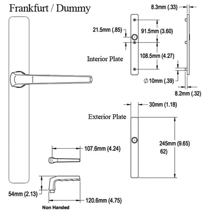 Hoppe Frankfurt Dummy Handleset for Multipoint Doors – Silver