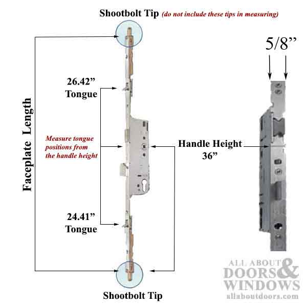 Hoppe Multipoint Lower Extension with Tongue and Shootbolt – 45mm Backset, 92mm PZ, 36" Handle Height, 24.41" Tongue