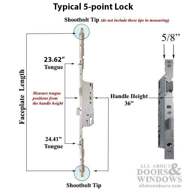 Hoppe Multipoint Lower Extension with Tongue and Shootbolt – 45mm Backset, 92mm PZ, 36" Handle Height, 24.41" Tongue