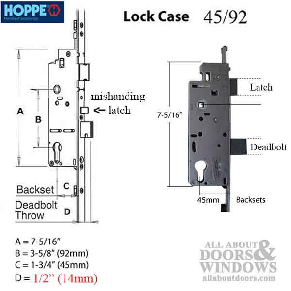 Hoppe Multipoint Lower Extension with Tongue and Shootbolt – 45mm Backset, 92mm PZ, 36" Handle Height, 24.41" Tongue
