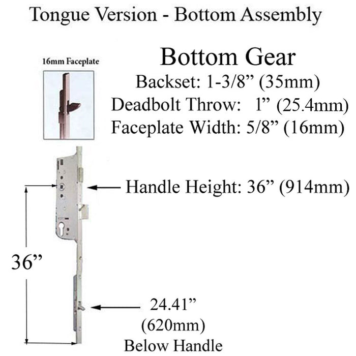 Hoppe 9000 Multipoint Lock Manual Gear – 35mm Backset, 92mm PZ, 24.41" Tongue