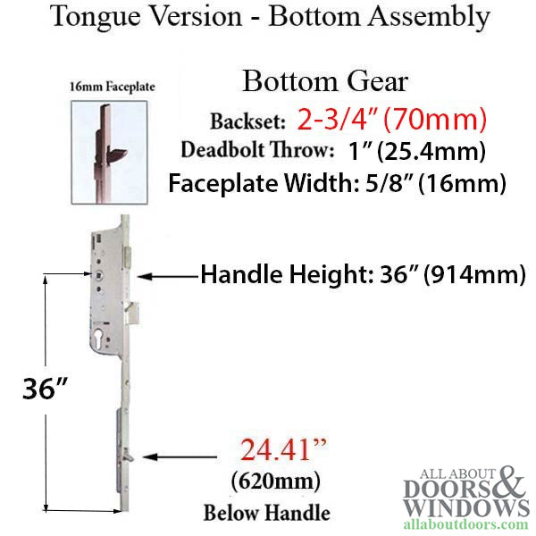 Hoppe Manual Multipoint Gear – 70mm Backset, 92mm PZ, 36" Handle Height