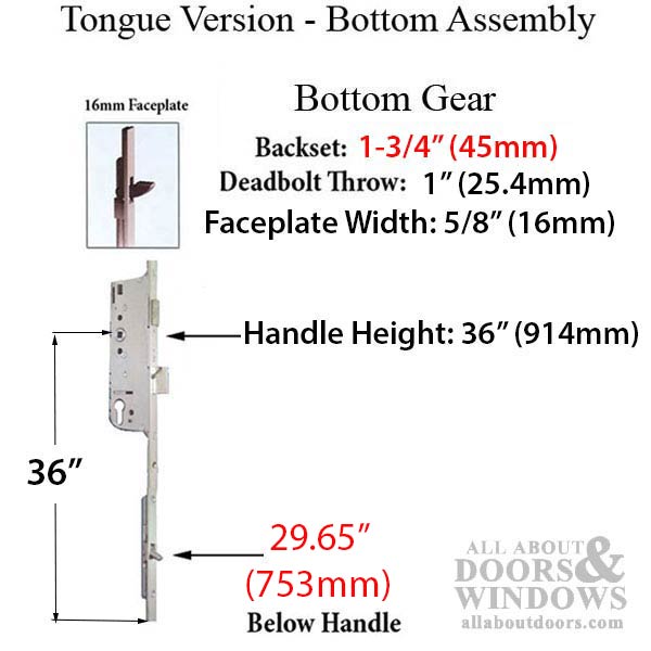 Hoppe Manual Multipoint Lock Gear – 45mm Backset, 92mm PZ, 36" Handle Height