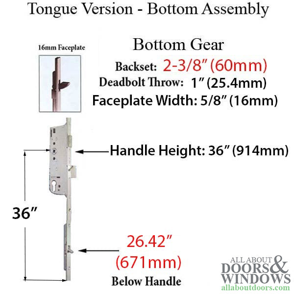 Hoppe HLS9000 Bottom Gear – 60mm Backset, 92mm PZ, 36" Handle Height