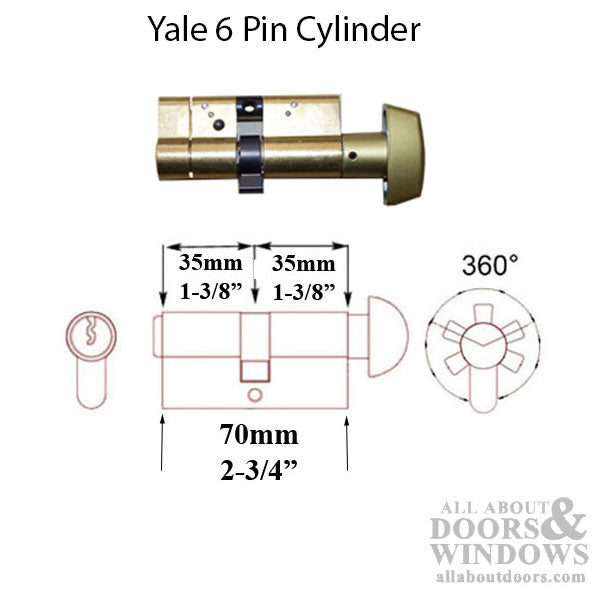 Yale Anti-Snap Euro Key & Turn Cylinder – 35/35, Satin Brass