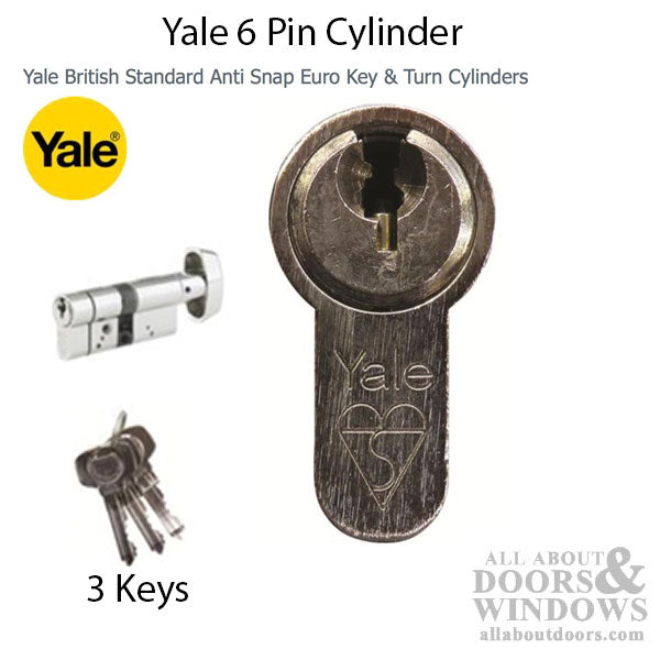 Yale Anti-Snap Euro Key & Turn Cylinder – 35/35, Satin Brass