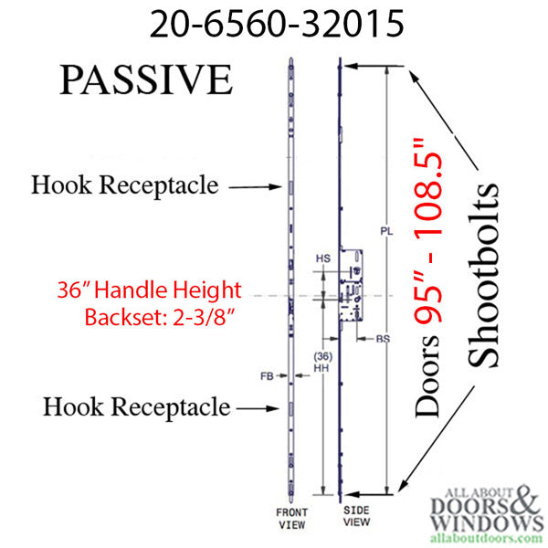 Amesbury Passive 2-Point Multipoint Lock P3000 Series – 60mm Backset, 92mm PZ, Key Above Handle