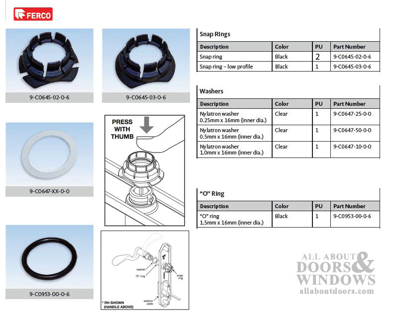 Ferco/GU Capri Handle Snap Ring Kit – 6-Piece Repair Kit