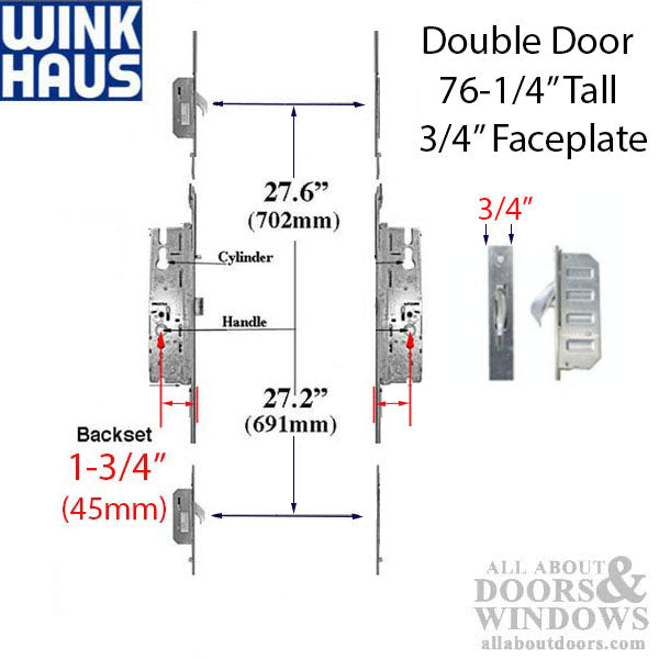 Winkhaus One Motion Lock for Double Doors – 45mm Backset, 92mm PZ, Key Above
