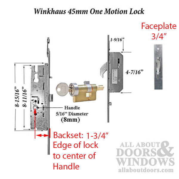 Winkhaus One Motion Lock for Double Doors – 45mm Backset, 92mm PZ, Key Above