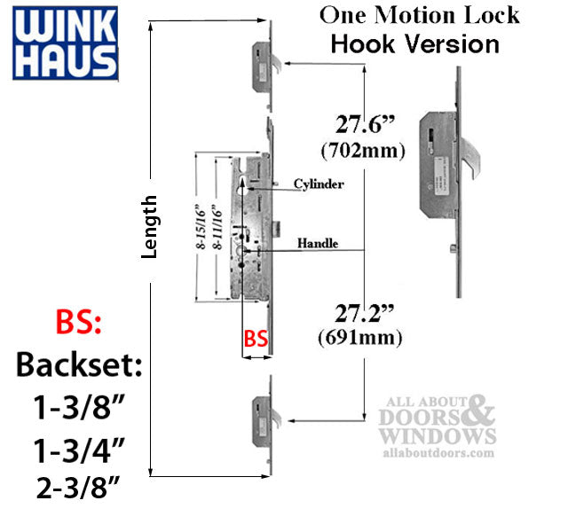 Winkhaus One Motion Lock for Double Doors – 45mm Backset, 92mm PZ, Key Above