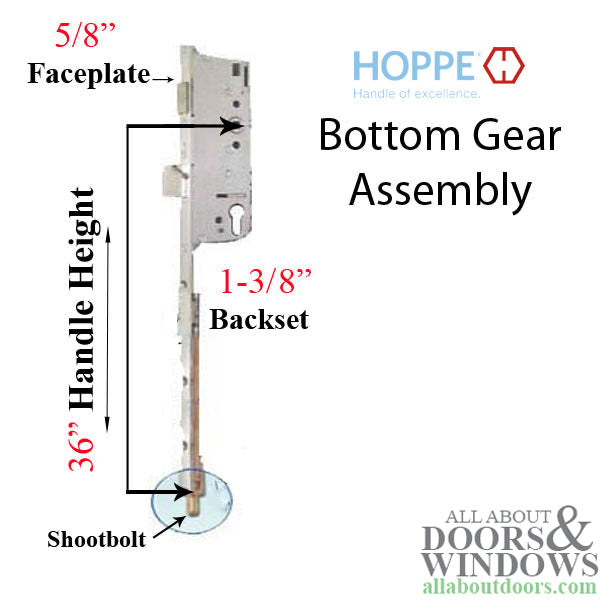 Hoppe Multipoint Bottom Gear – 35mm Backset, 16mm Faceplate, 36" Handle Height