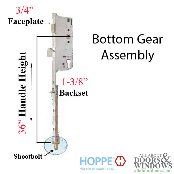 Hoppe HLS9000 Shootbolt Bottom Gear – 35mm Backset, 16mm Faceplate