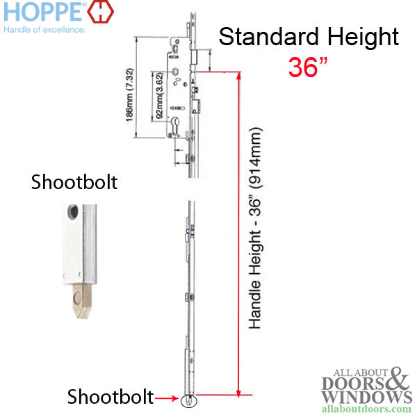 Hoppe Bottom Gear Assembly – 45mm Backset, 20mm Faceplate, Manual Shootbolt