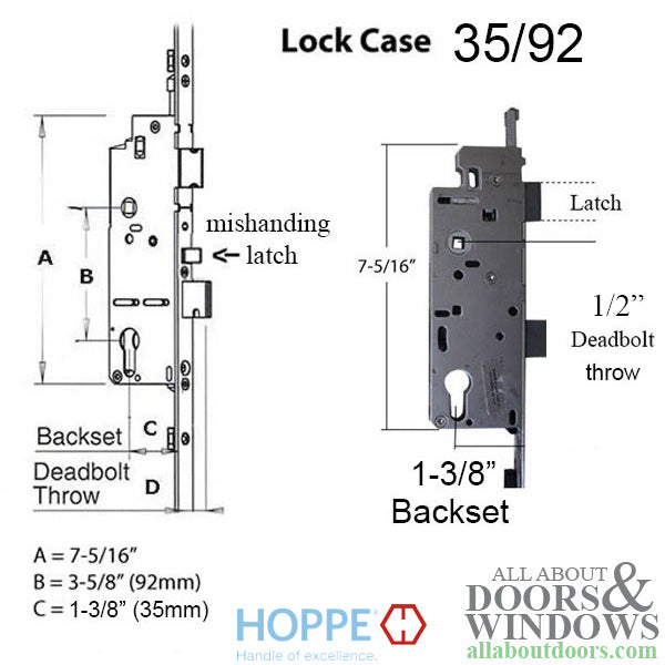 Hoppe Multipoint Bottom Gear – 35mm Backset, 16mm Faceplate, 36" Handle Height