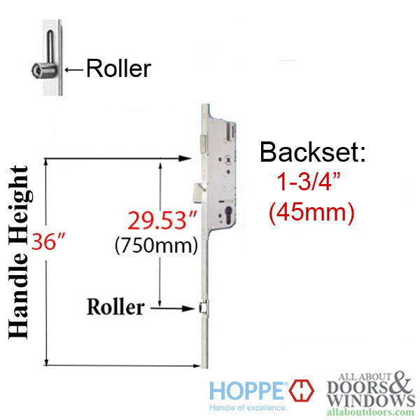 Hoppe HLS9000 Bottom Gear – Manual Two Roller, 45mm Backset, 36" Handle Height