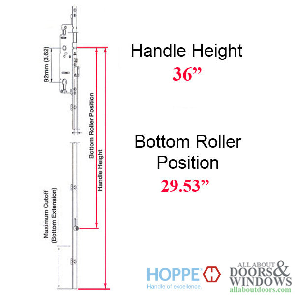 Hoppe HLS9000 Bottom Gear – Manual Two Roller, 45mm Backset, 36" Handle Height