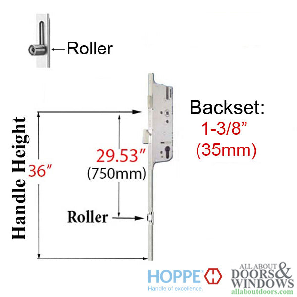 Hoppe HLS9000 Bottom Gear for Active Door – 35mm Backset, Two Roller