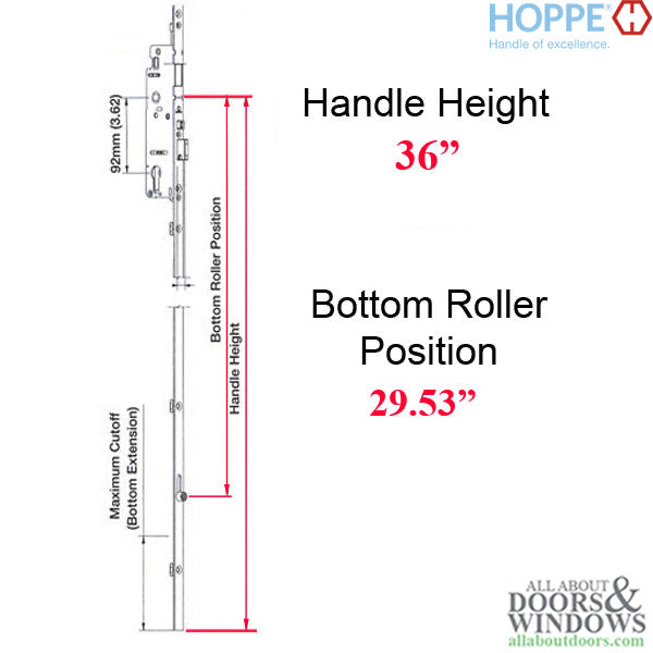 Hoppe HLS9000 Bottom Gear for Active Door – 35mm Backset, Two Roller