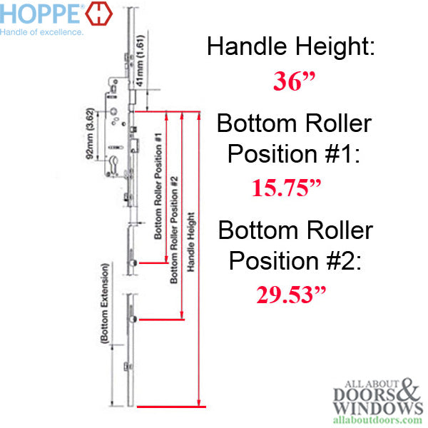 Hoppe HLS9000 Manual Locking Bottom Gear – 35mm Backset, 4 Roller