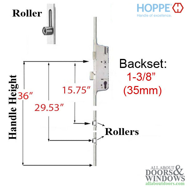 Hoppe HLS9000 Bottom Gear – 35mm Backset, Four Roller, Manual Locking