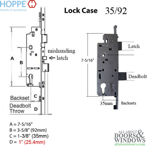 Hoppe HLS9000 Bottom Gear – 35mm Backset, Four Roller, Manual Locking