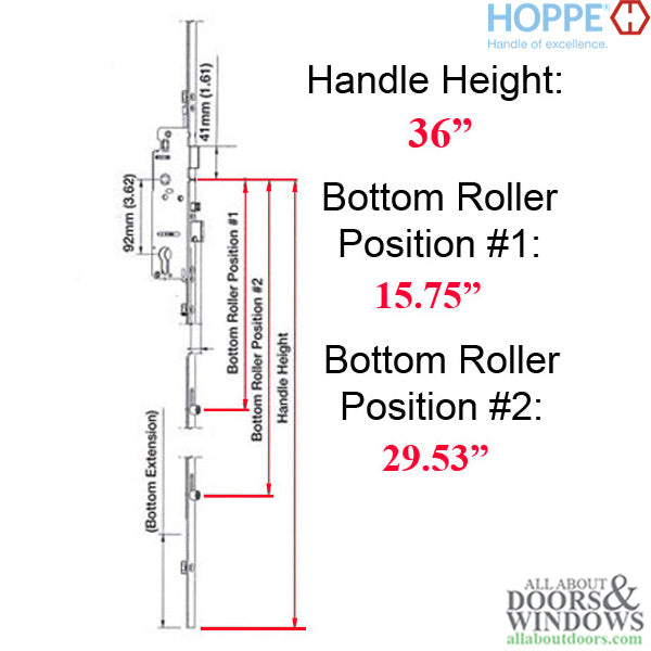 Hoppe HLS9000 Bottom Gear – 35mm Backset, Four Roller, Manual Locking