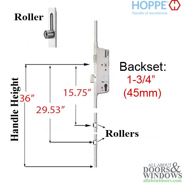 Hoppe HLS9000 Manual Locking Bottom Gear – 45mm Backset, 36" Handle Height, 4-Roller