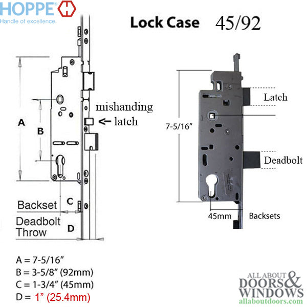 Hoppe HLS9000 Manual Locking Bottom Gear – 45mm Backset, 36" Handle Height, 4-Roller