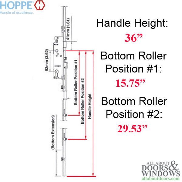 Hoppe HLS9000 Manual Locking Bottom Gear – 45mm Backset, 36" Handle Height, 4-Roller