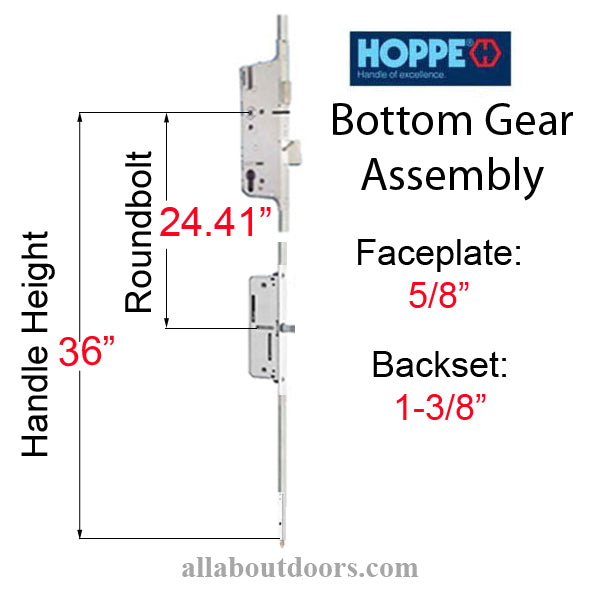 Hoppe Manual Roundbolt/Shootbolt Bottom Gear – 35mm Backset, 16mm Faceplate