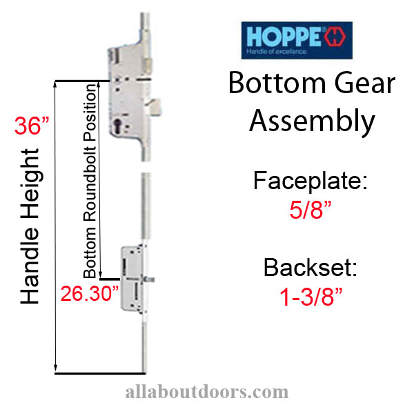 Hoppe Manual Roundbolt Bottom Gear – 35mm Backset, 16mm Faceplate