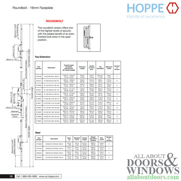 Hoppe HLS9000 Multipoint Lock Bottom Gear – 45mm Backset, Manual Version