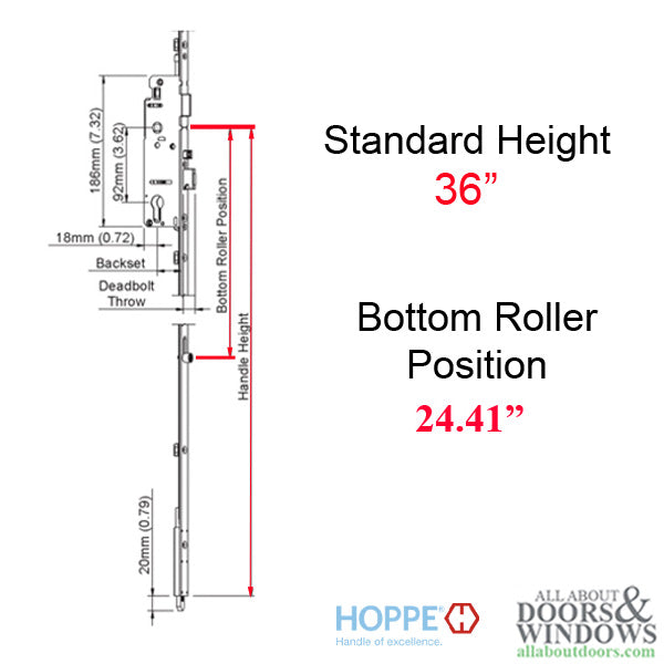 Hoppe HLS9000 Multipoint Gear – 35mm Backset, 92mm PZ, Roller/Shootbolt