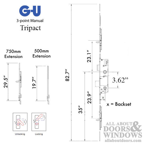GU Tripact Europa 3-Point Multipoint Lock – 92mm PZ, Tongue Version