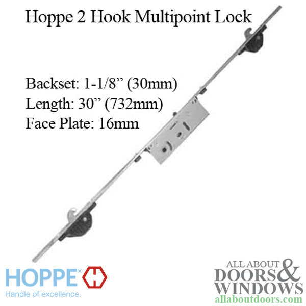 Hoppe 2-Hook Sliding Door Lock – 30mm Backset, 16mm Faceplate