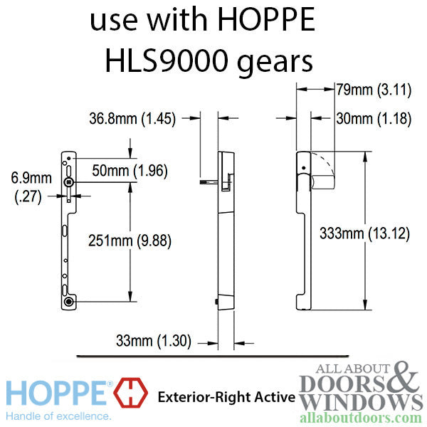 Hoppe Dallas Sliding Door Handle – Right Hand, Alpine Frost, Non-Keyed