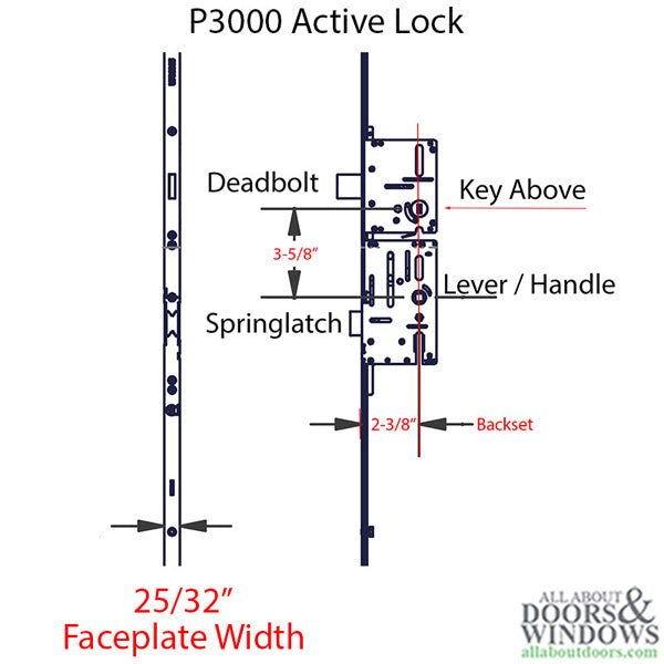 Amesbury P3000 5-Point Multipoint Lock with Hooks and Shootbolts – 60mm Backset, 92mm PZ, 95"-108.5" Doors