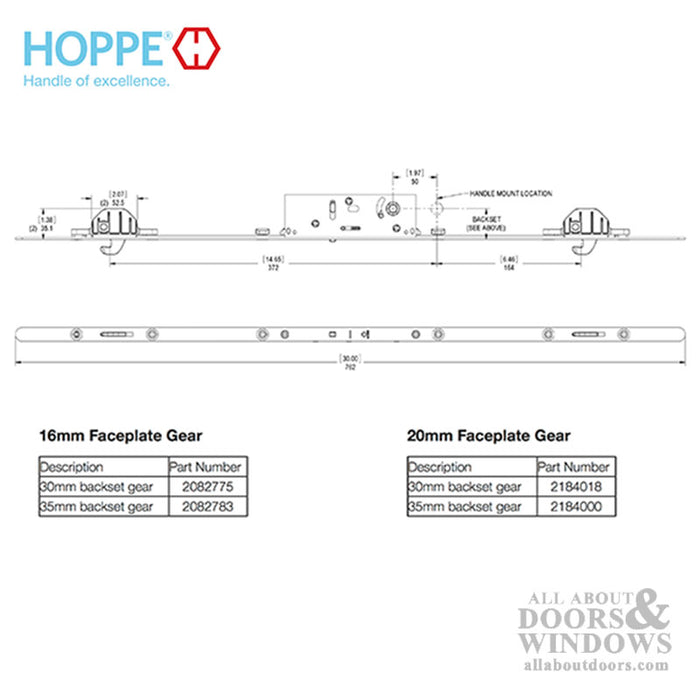Hoppe Sliding Door Multipoint Lock – 35mm Backset, 16mm Faceplate