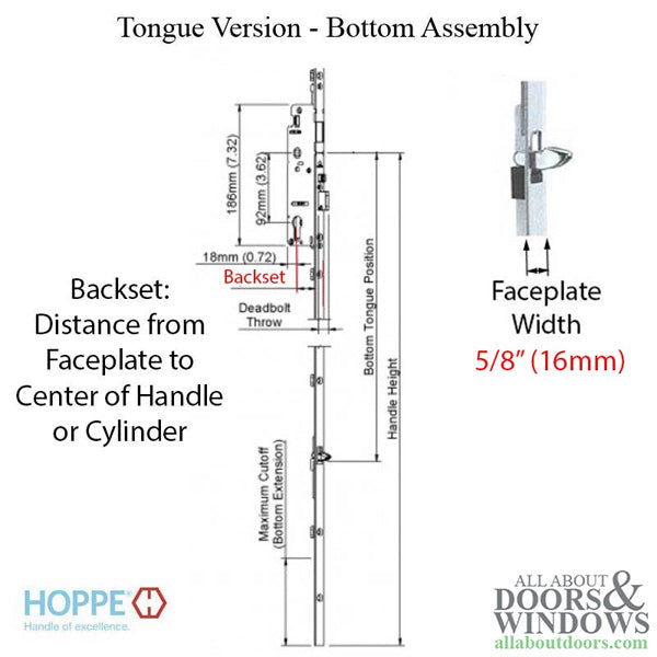 Hoppe HLS9000 Bottom Gear – 60mm Backset, 92mm PZ, 36" Handle Height