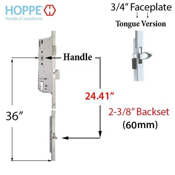Hoppe Multipoint Lower Extension with Tongue – 60mm Backset, 92mm PZ, 36" Handle Height, 24.41" Tongue
