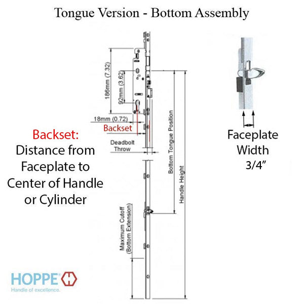 Hoppe HLS 9000 Multipoint Lock – 60mm Backset, 92mm PZ, 20mm Faceplate, 36" Handle Height