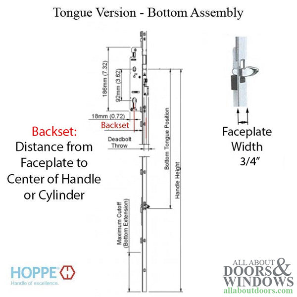 Hoppe Manual Bottom Gear – 60mm Backset, 92mm PZ, 36" Handle Height
