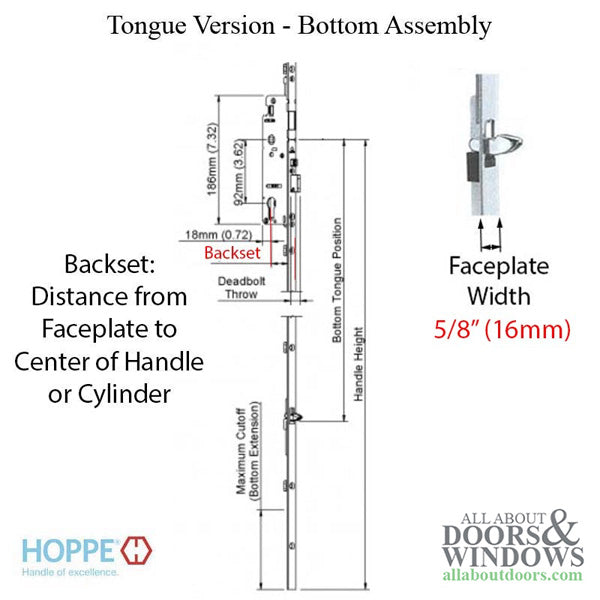 Hoppe Multipoint Gear with Tongue – 35mm Backset, 92mm PZ, 36" Handle Height
